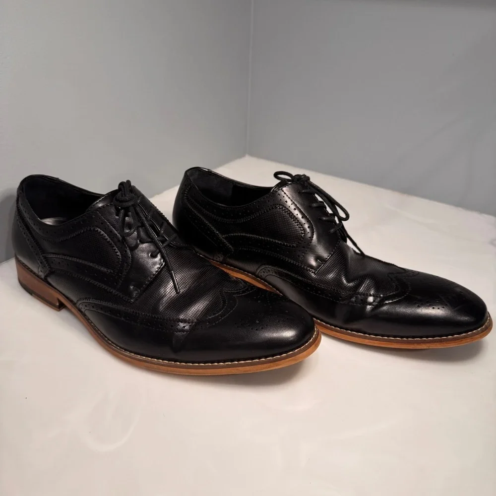 Kenneth Cole Blake Black Wingtip Oxford Dress Shoes‎ Brogue Mens SZ 10 Luxe